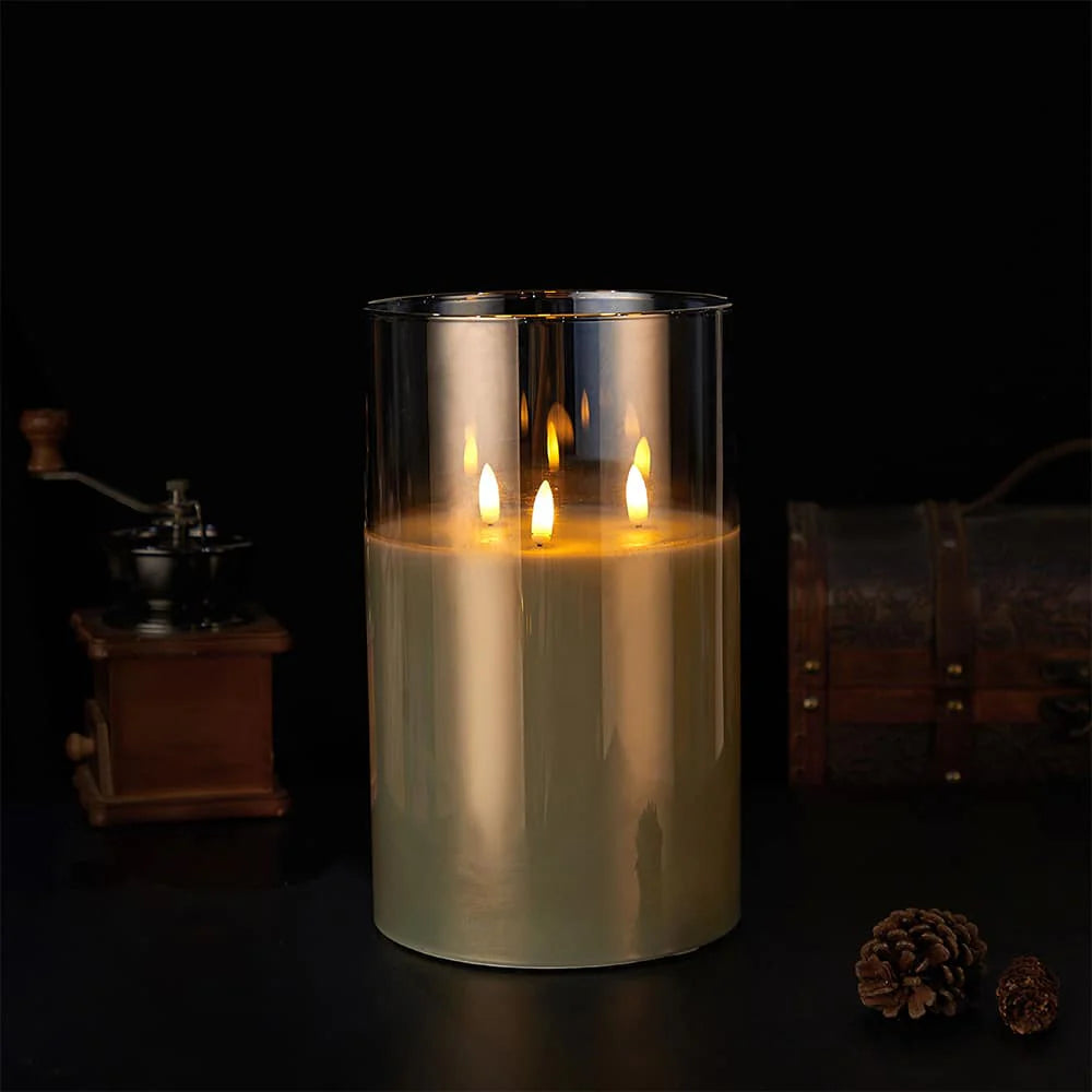 LED Stearinlys med 3 flammer 1 stk. Ø15 x 25 cm Guld Grå eller Hvid Grå