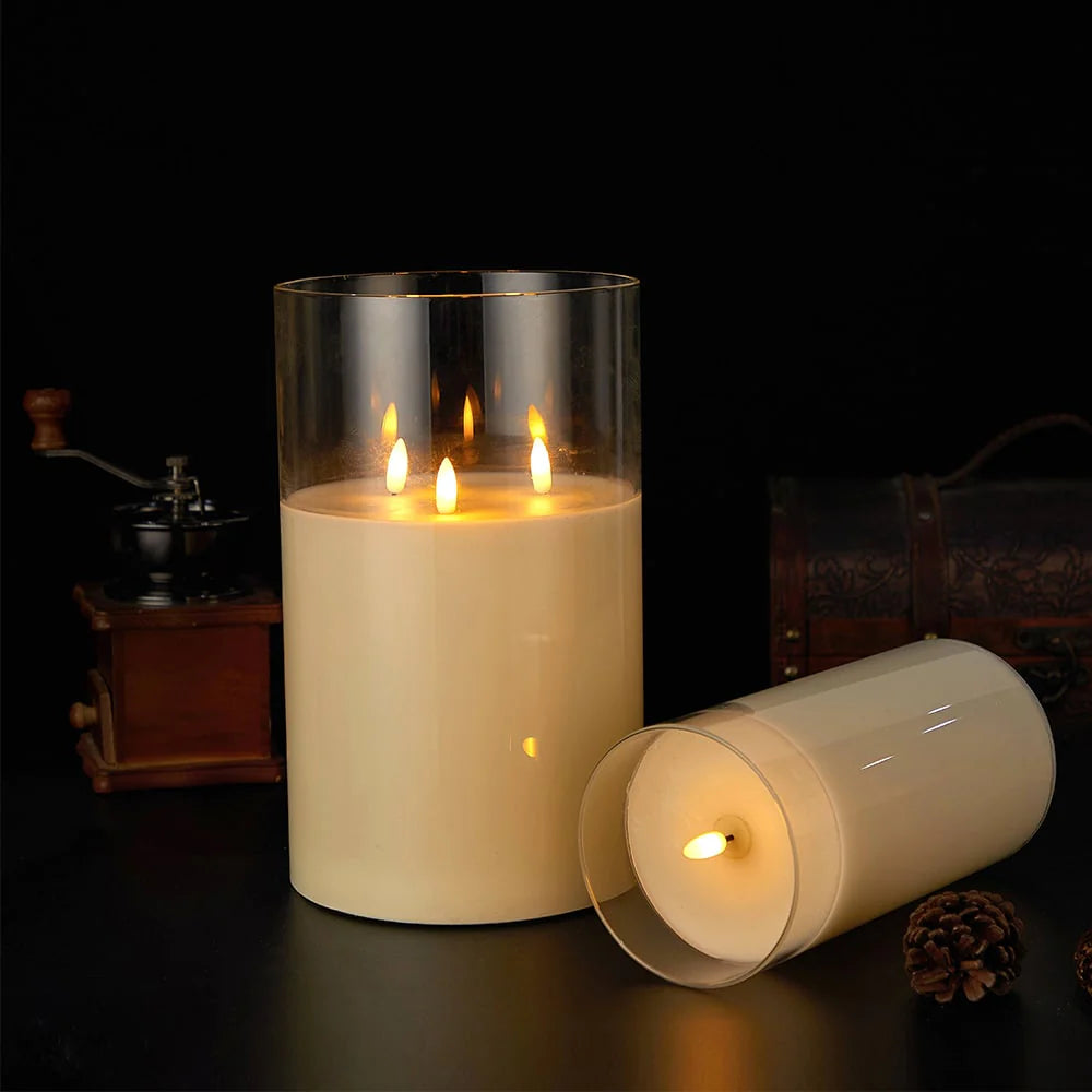 LED Stearinlys med 3 flammer 1 stk. Ø15 x 25 cm Guld Grå eller Hvid Hvid