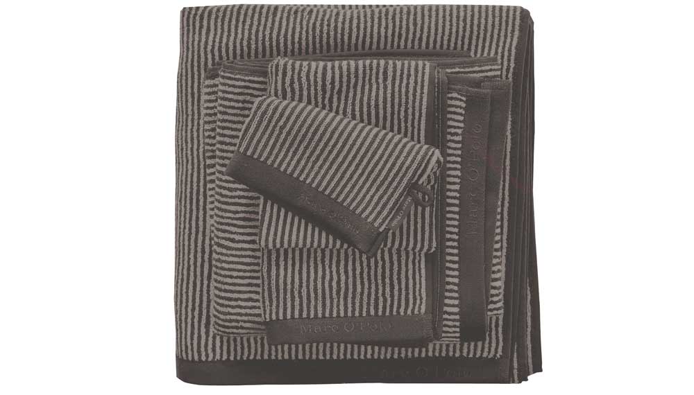 Produktbillede af Marc Ó Polo Timeless Stripe Håndklæder Night sort/oatmeal Gæstehåndklæde 30x50 på tilbud i høj kvalitet