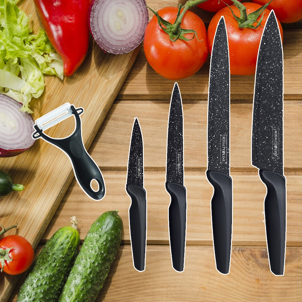 Produktbillede af Knivsæt (4 dele + skræller) Royalty Line m/marmorbelægning på tilbud