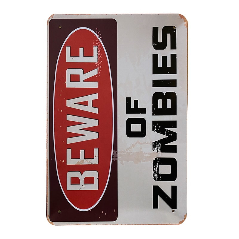 Produktbillede af Metalskilt Beware of Zombies på tilbud