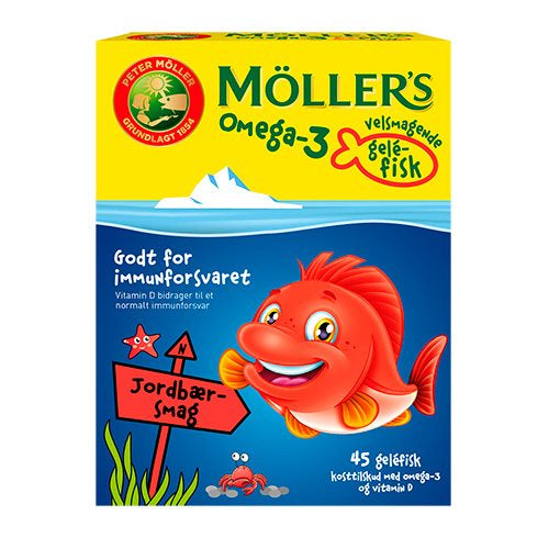 Orkla Møllers Omega-3 fisk Jordbær &bull; 45 GUM.