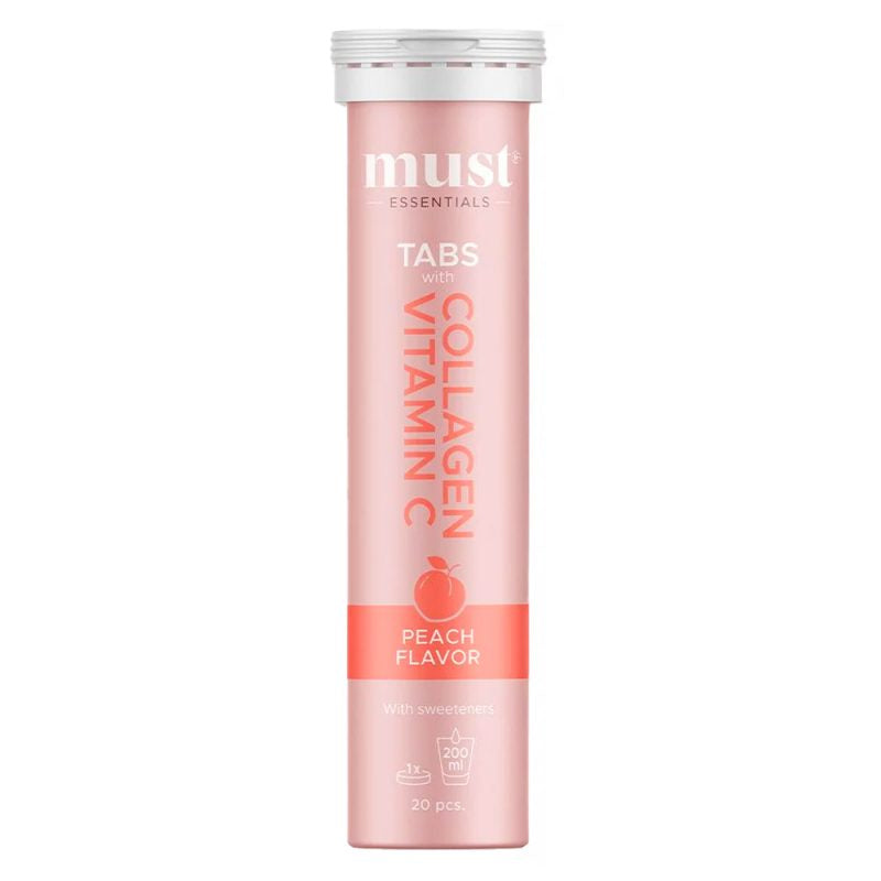 Detaljeret produktbillede af Must Essentials Collagen & Vitamin C Tabs Peach 20 stk på tilbud