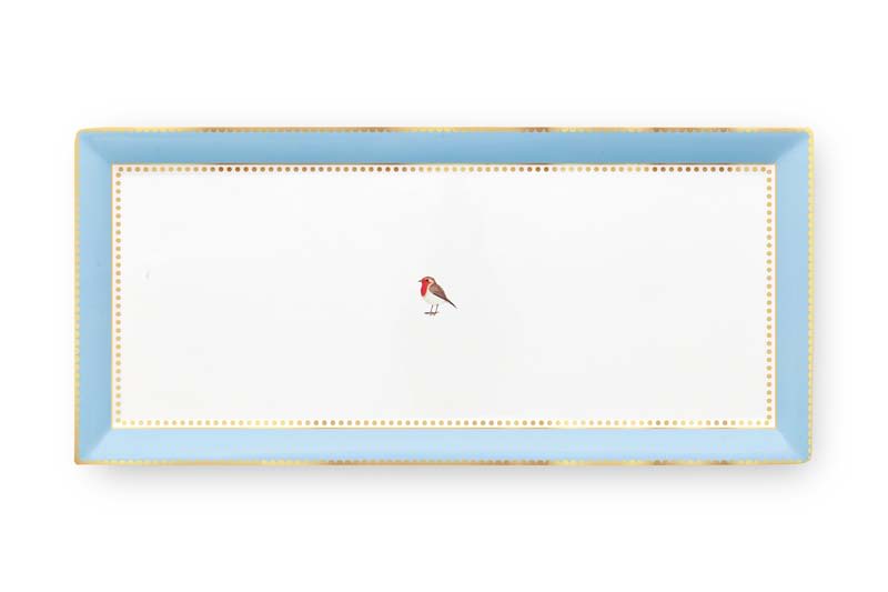 Produktbillede af Cake Tray Rectangular Love Birds Blue-Khaki 33.3x15.5cm på tilbud i høj kvalitet