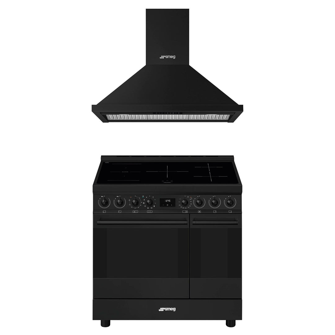 Smeg Smeg Classic induktionskomfur med emhætte 90 cm, mat sort – close-up (Emhætter)