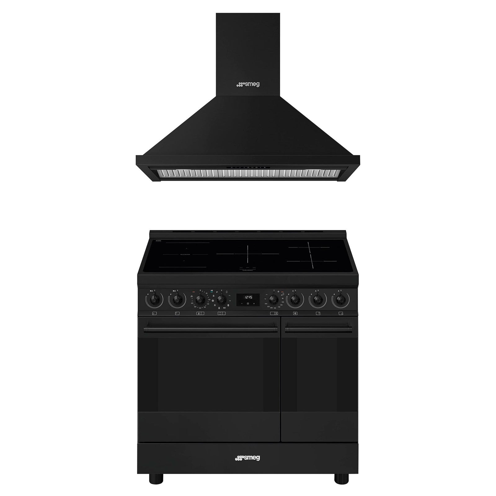 Smeg Smeg Classic induktionskomfur med emhætte 90 cm, mat sort – close-up (Emhætter)