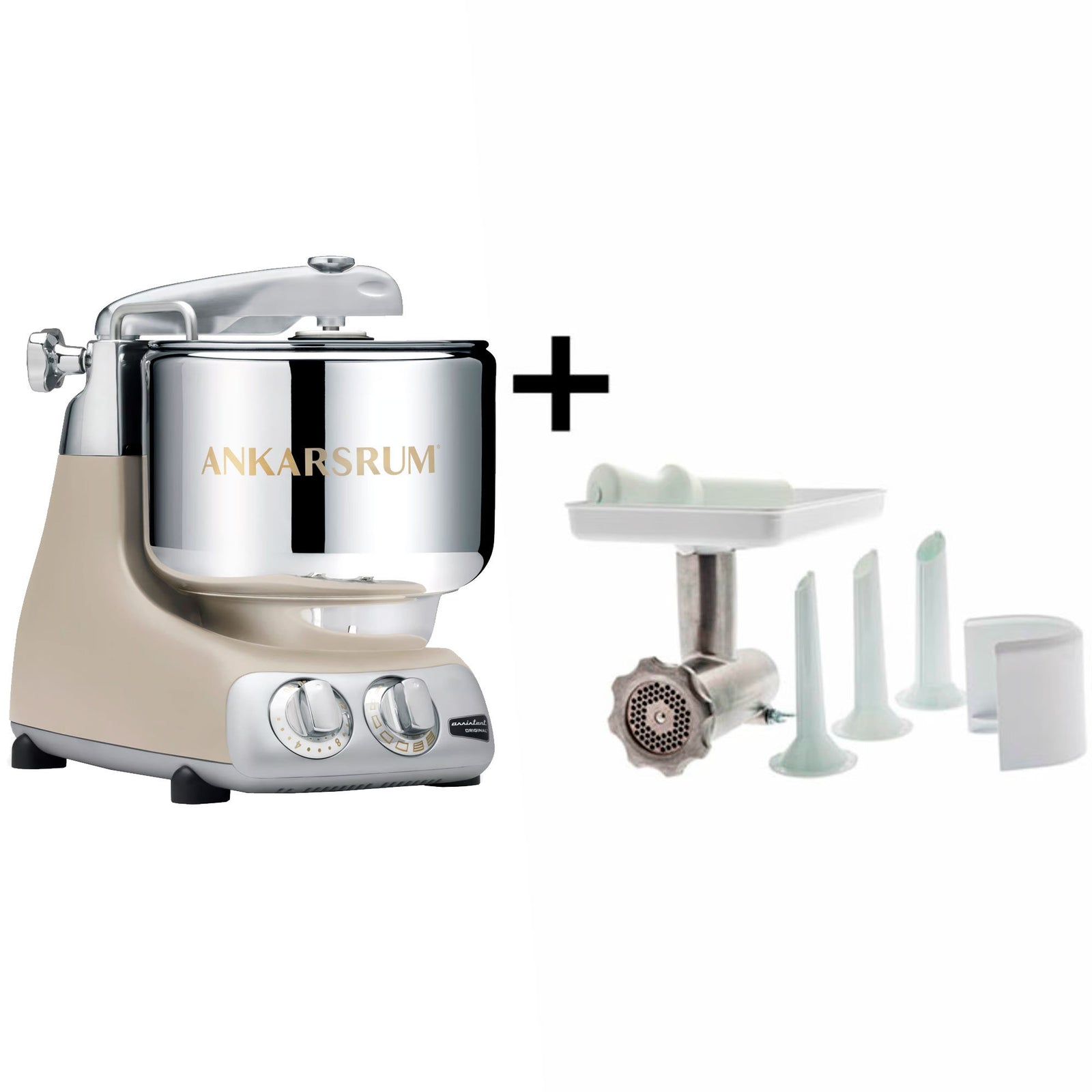 Ankarsrum Ankarsrum Assistent Original AKM6230 Harmony Beige + Kødhakker – vinkelbillede (Røremaskiner)