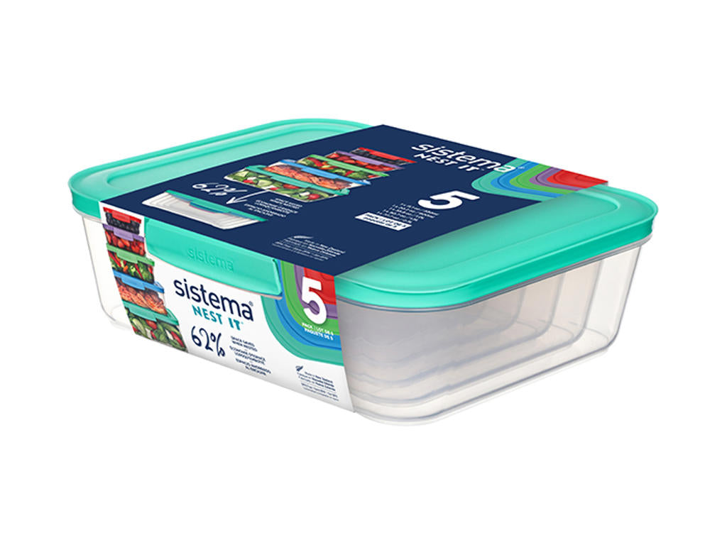 Produktbillede af Sistema Nest It 5Pack 1 x 330ml 1 x 600ml 1 x 1L 1 x 1.5L 1 x 2.3L i premium kvalitet