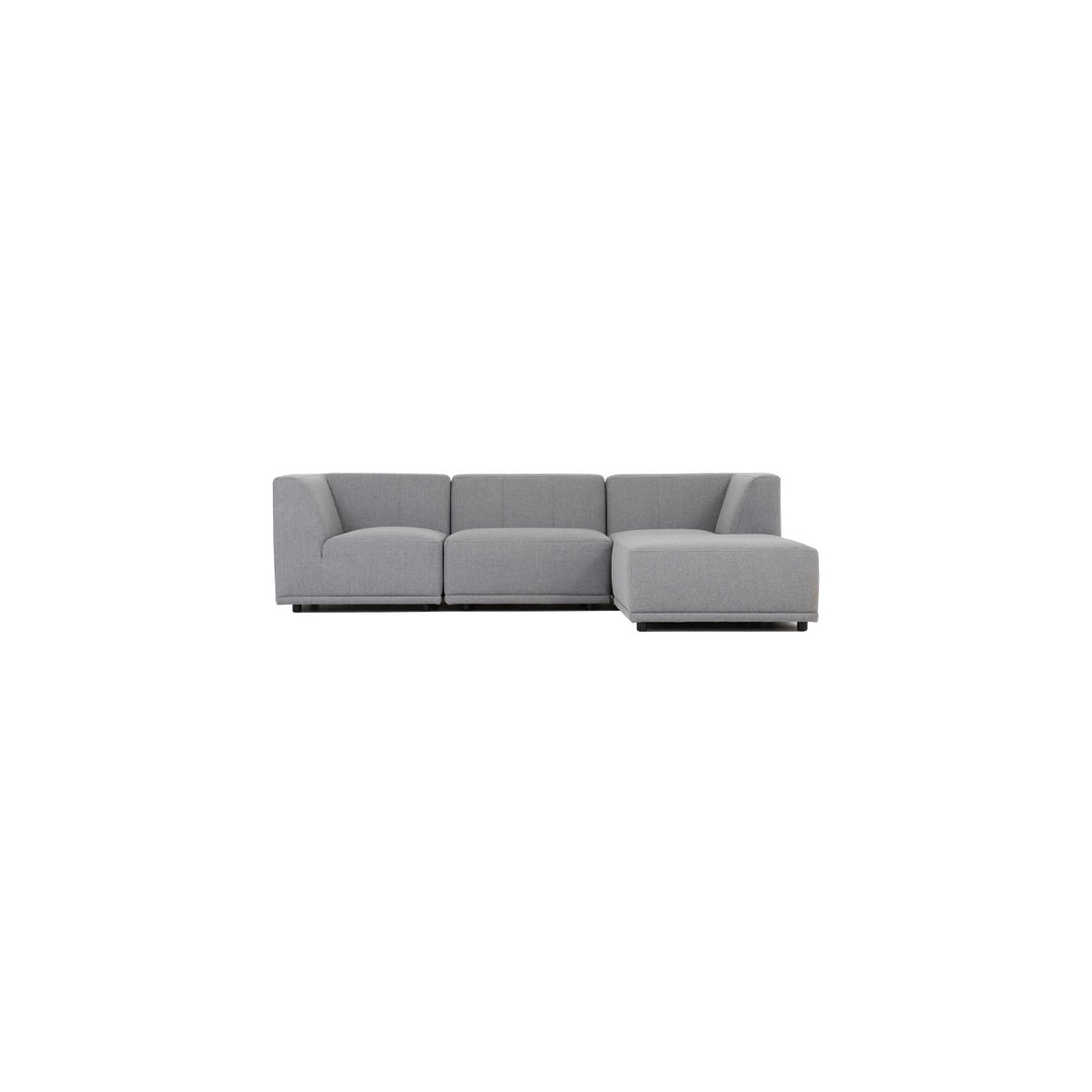 New York chaiselongsofa fire moduler lysegrå polyester stof og sort plastik