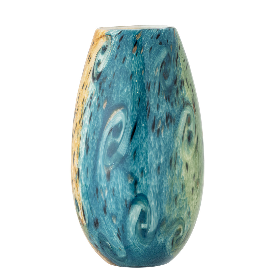 CREATIVE COLLECTION Kalian vase rund blå glas H:29,5