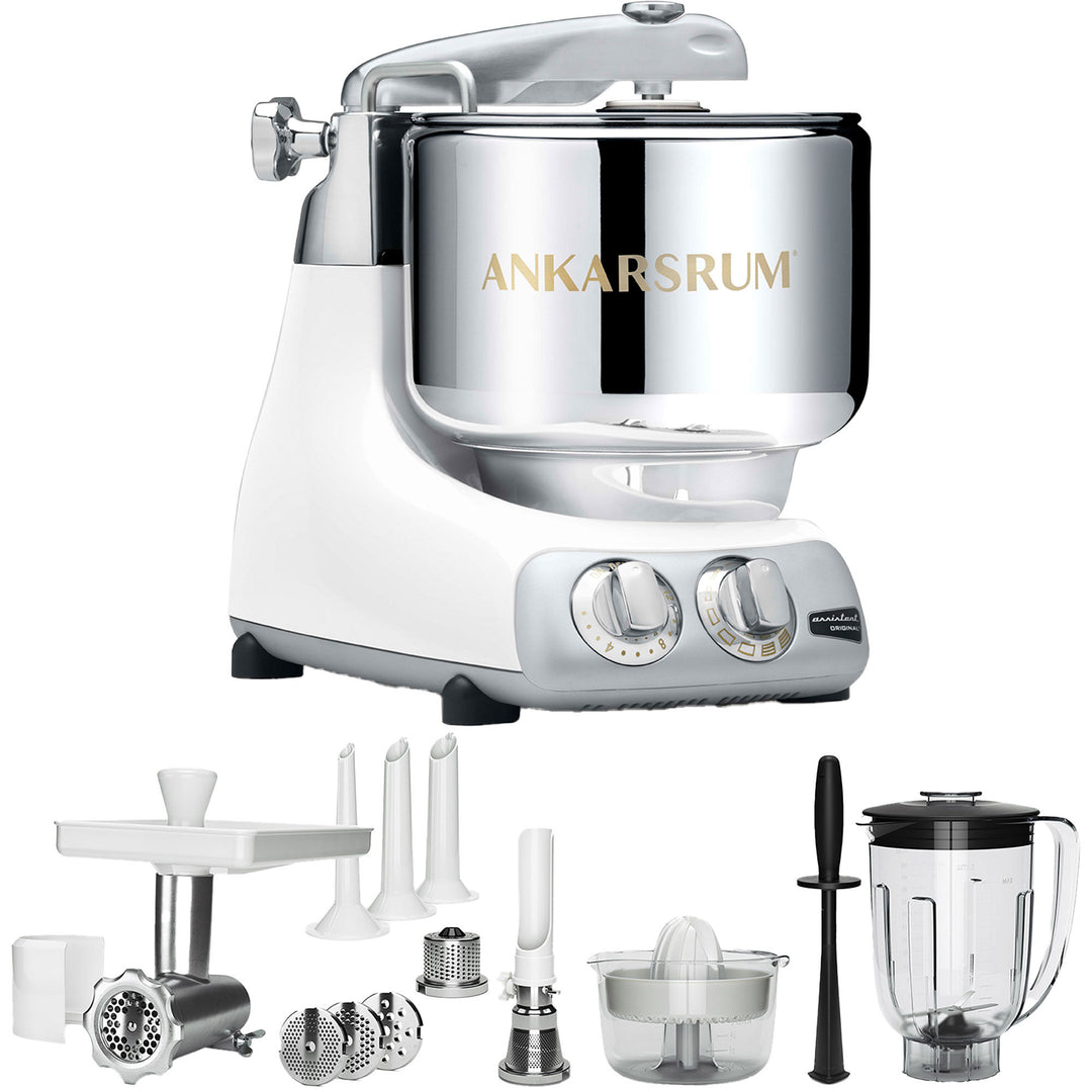 Ankarsrum Ankarsrum AKM 6230 Køkkenmaskine + Deluxe pakke, White – vinkelbillede (Røremaskiner)