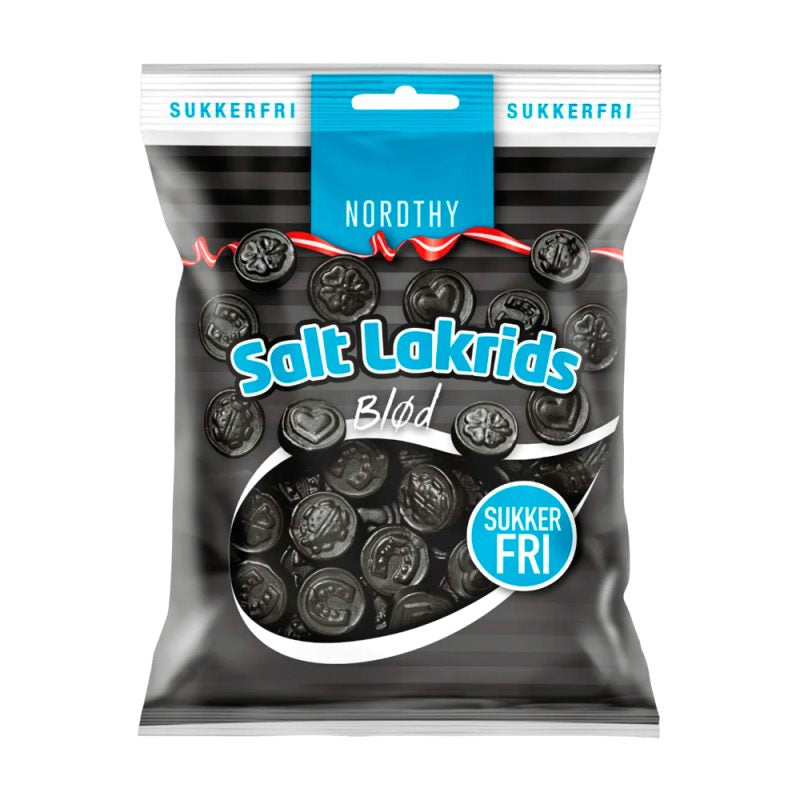 Detaljeret produktbillede af Nordthy Sukkerfri Salt Lakrids 75g. 3 for Kr. 49.95 på tilbud