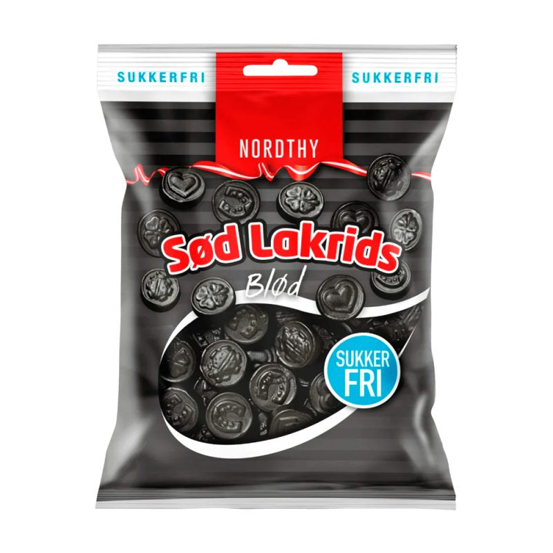 Detaljeret produktbillede af Nordthy Sukkerfri Sød Lakrids 75g. 3 for Kr. 49.95 på tilbud