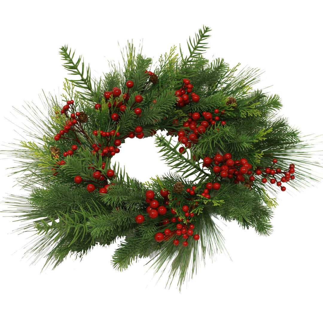 Produktbillede af Kunstig julekrans Ø60 cm med bær og nåle på tilbud i høj kvalitet