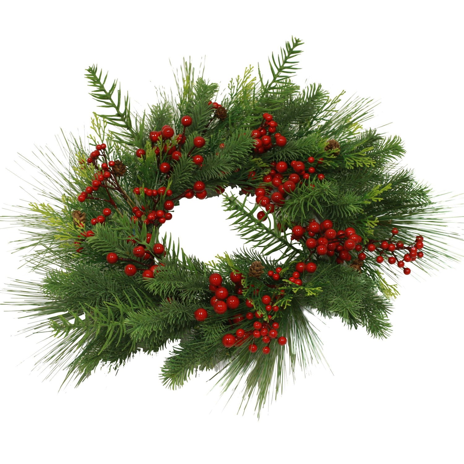 Produktbillede af Kunstig julekrans Ø60 cm med bær og nåle på tilbud i høj kvalitet