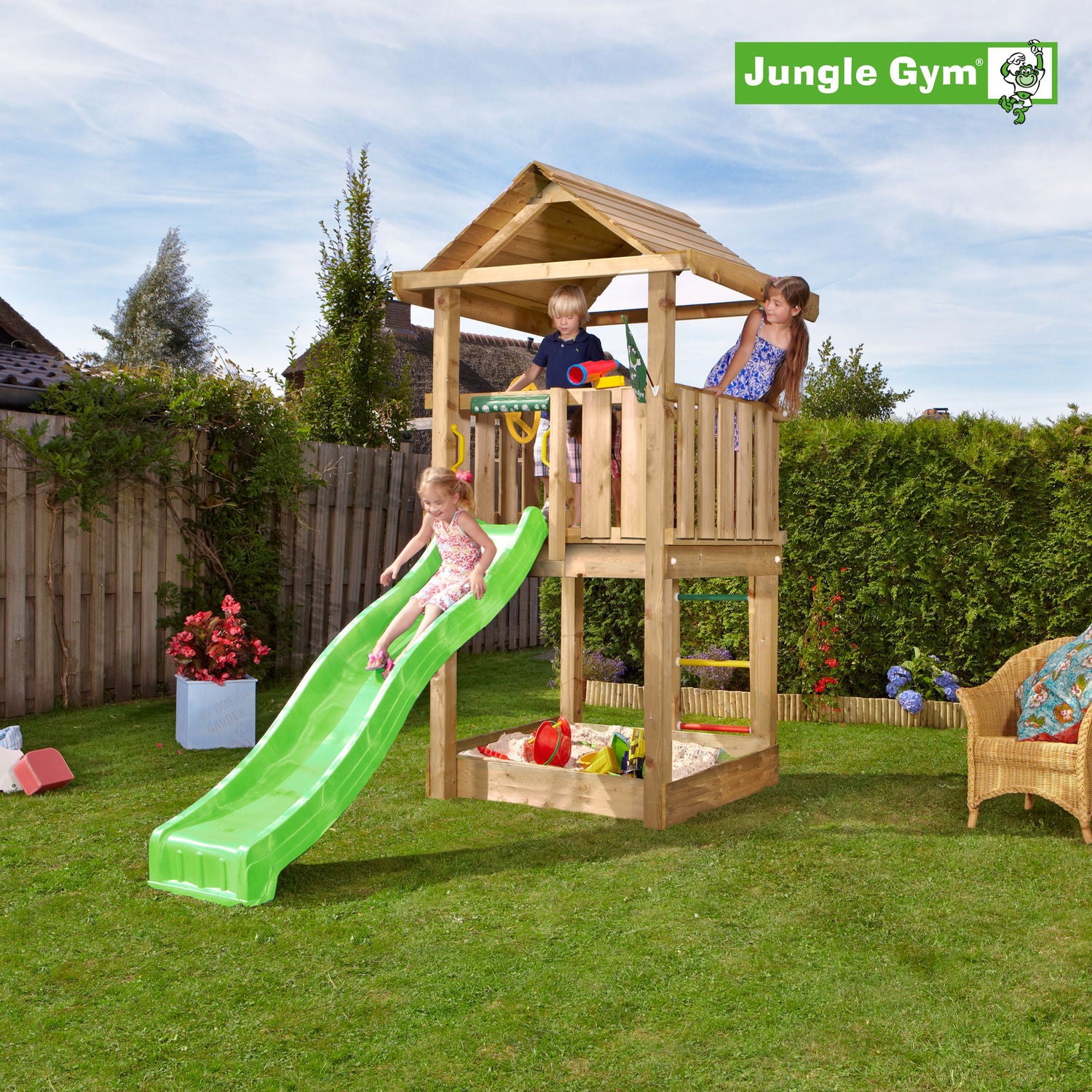 Produktbillede af Jungle Gym House legetårn komplet ekskl. rutschebane på tilbud i høj kvalitet
