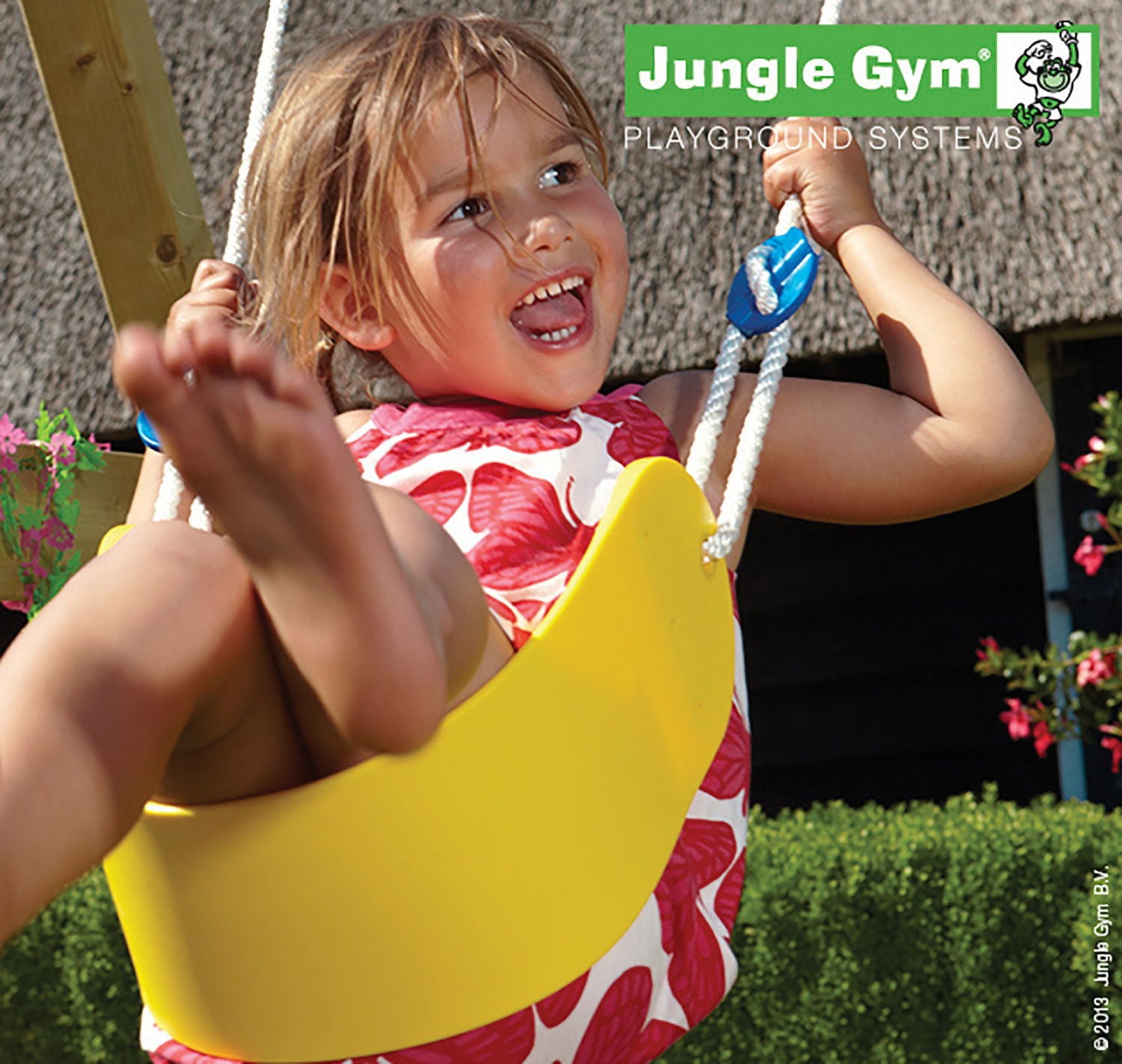 Produktbillede af Jungle Gym Sling Swing letvægtssæde gul komplet kit på tilbud i høj kvalitet