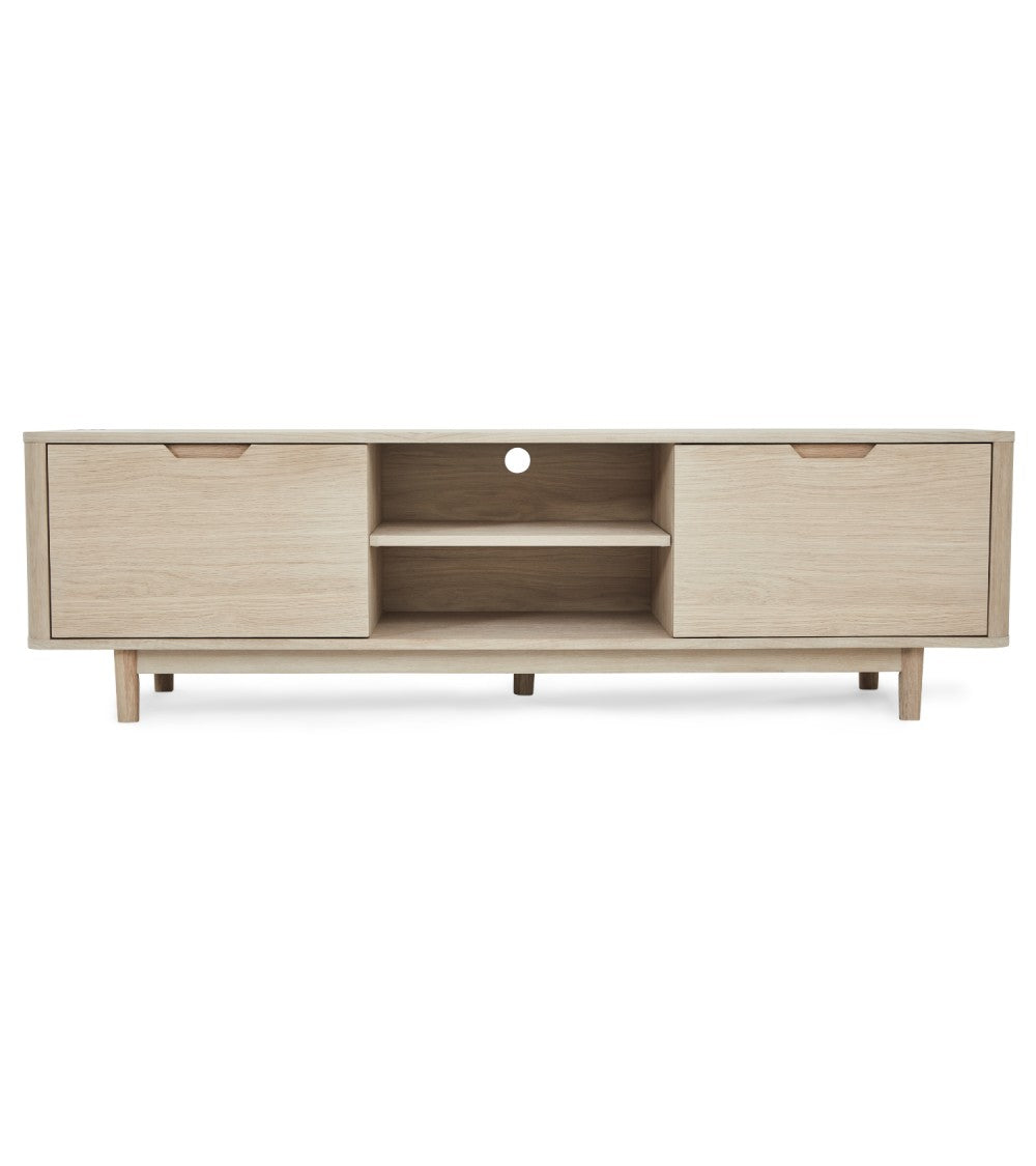 Nyborg TV-bord m. 2 låger og 3 hylder hvidolieret egetræsfinér egetræ og træ 180x45