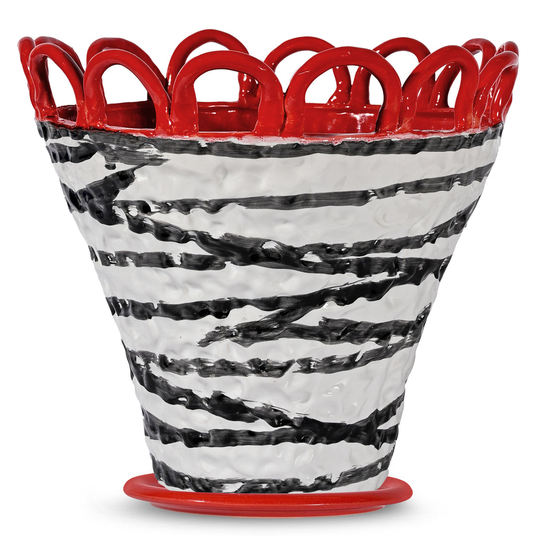 Byon Byon Patty L krukke 30x26 cm, rød/zebrastribet – close-up (Krukke)