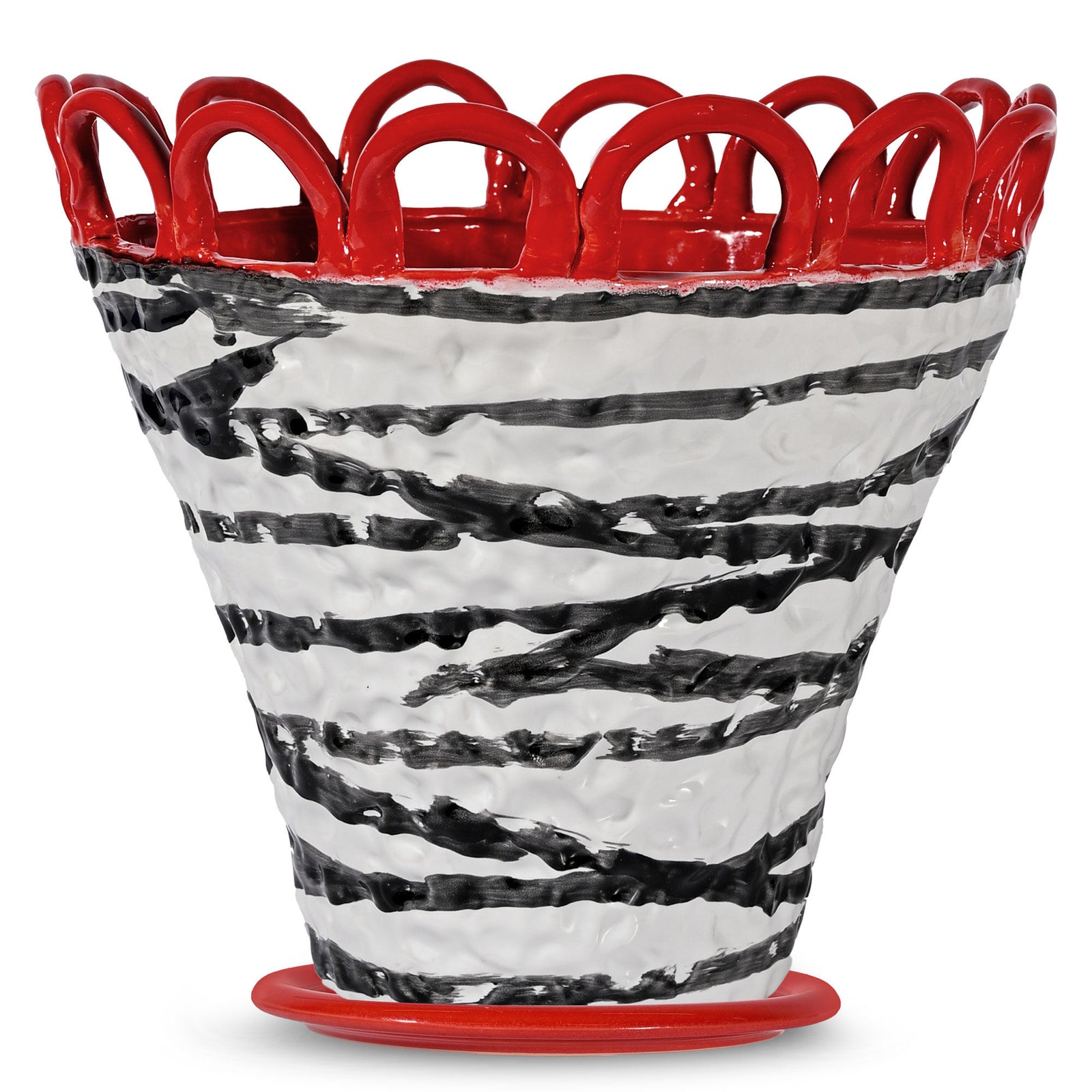 Byon Byon Patty L krukke 30x26 cm, rød/zebrastribet – close-up (Krukke)