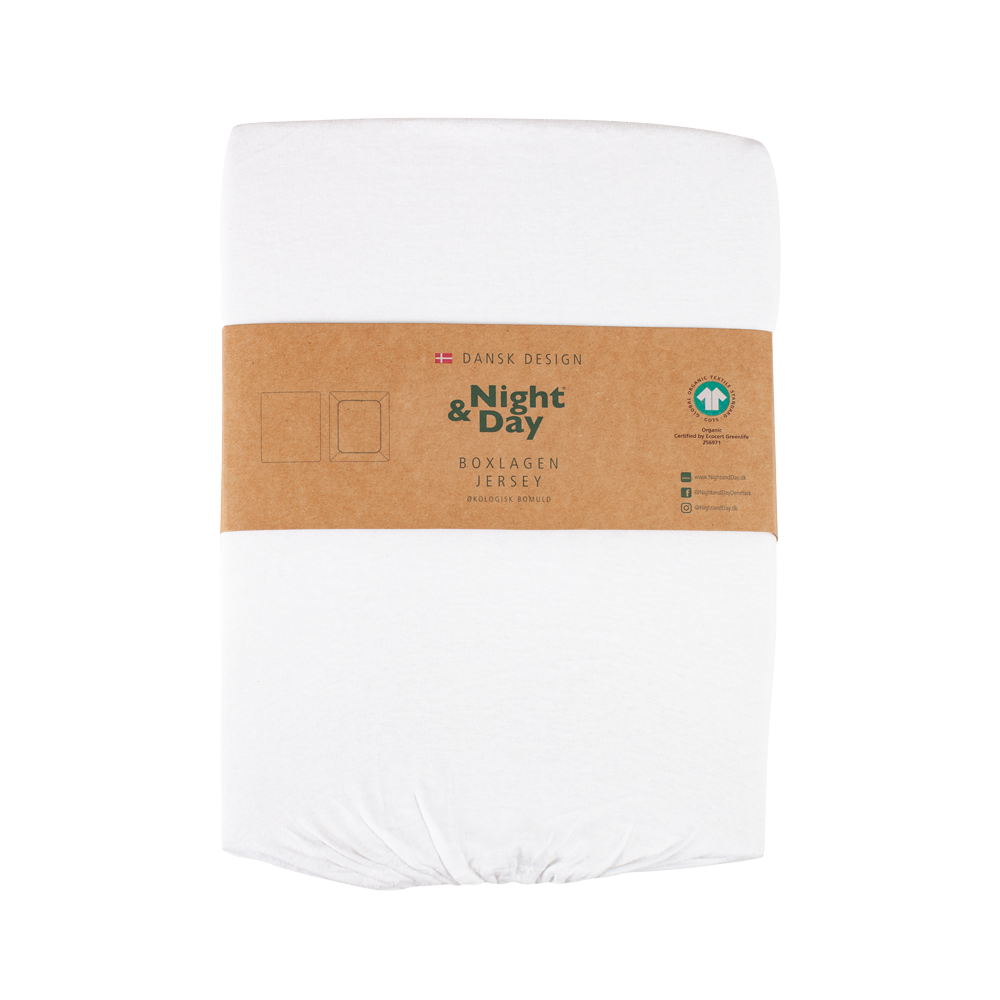 Produktbillede af JERSEY Økologisk Boxlagen 120x200 cm Hvid på tilbud i høj kvalitet