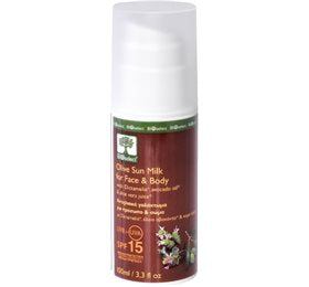 Detaljeret produktbillede af Bioselect Olive Sun Milk for Face & Body SPF 15 100 ml. X på tilbud