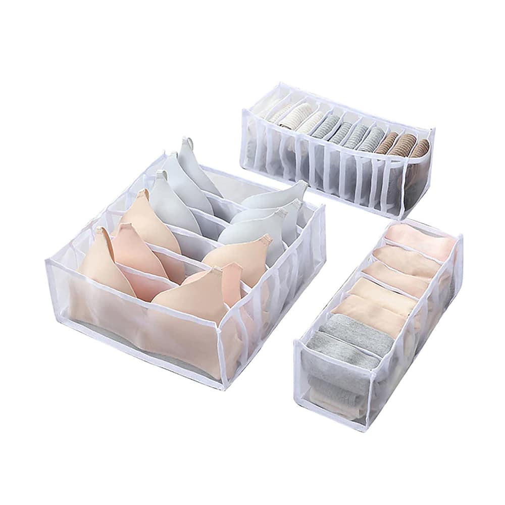 Produktbillede af Opbevaringsboks/undertøjsskuffe arrangør sæt med 3 stk. foldbar  på tilbud