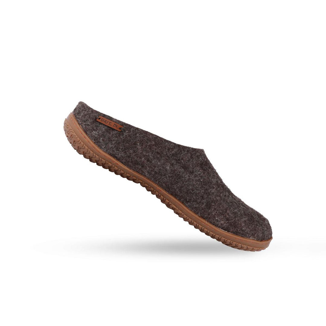 Uldtøffel (100% ren uld) m/Gummisål Dansk Design fra SHUS koks / 41