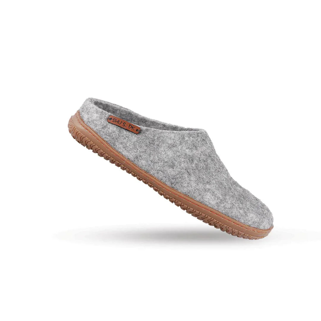 Uldtøffel (100% ren uld) m/Gummisål Dansk Design fra SHUS graa / 36