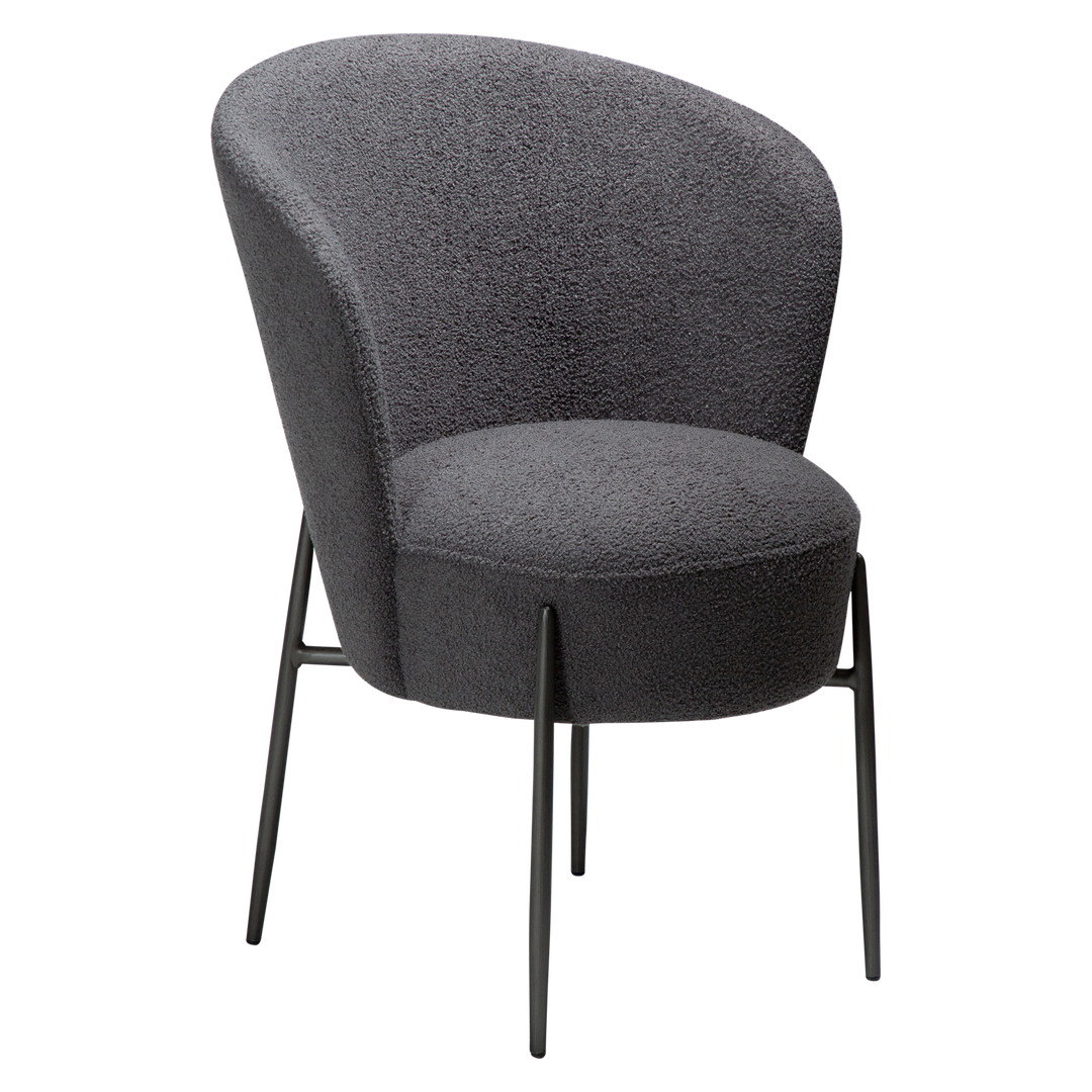 DAN-FORM ORBIT spisebordsstol Sten RPES bouclé stof og antik tin metal