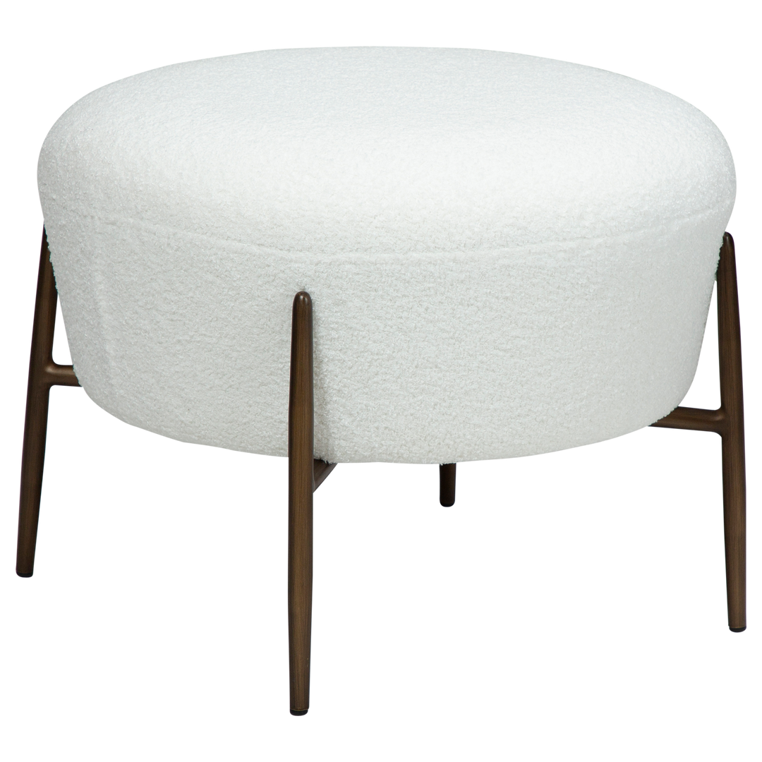 DAN-FORM ORBIT fodskammel rund Snow RPES bouclé med antikke messing ben Ø55
