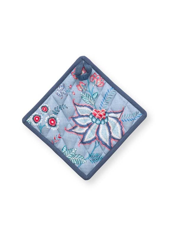 Produktbillede af Pot Holder Square Flower Festival Blue 22x22cm på tilbud i høj kvalitet