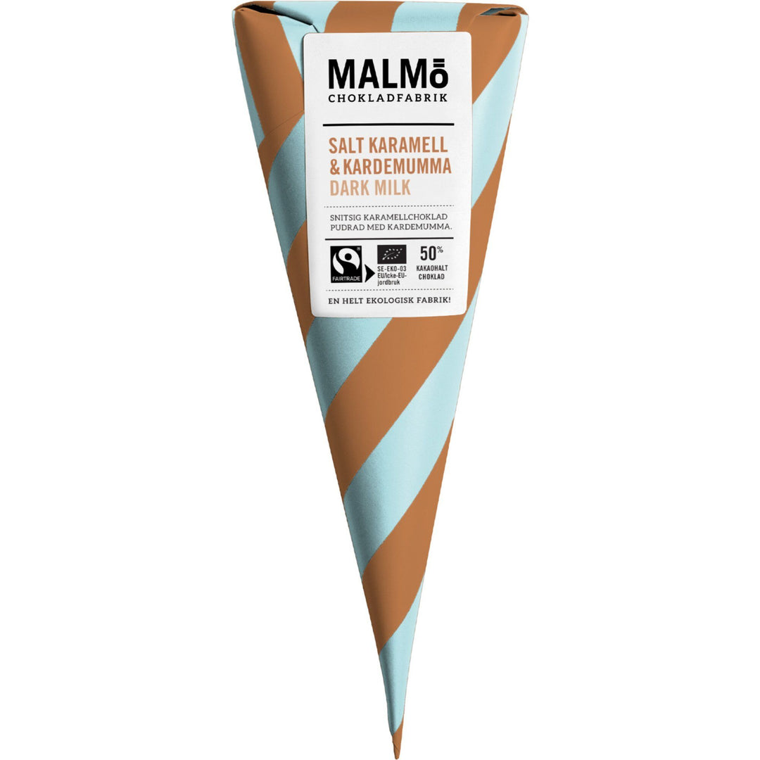 Malmö chokladfabrik Malmö chokladfabrik Salt Karamell & Kardemumma 50% – frontbillede (Chokolade)