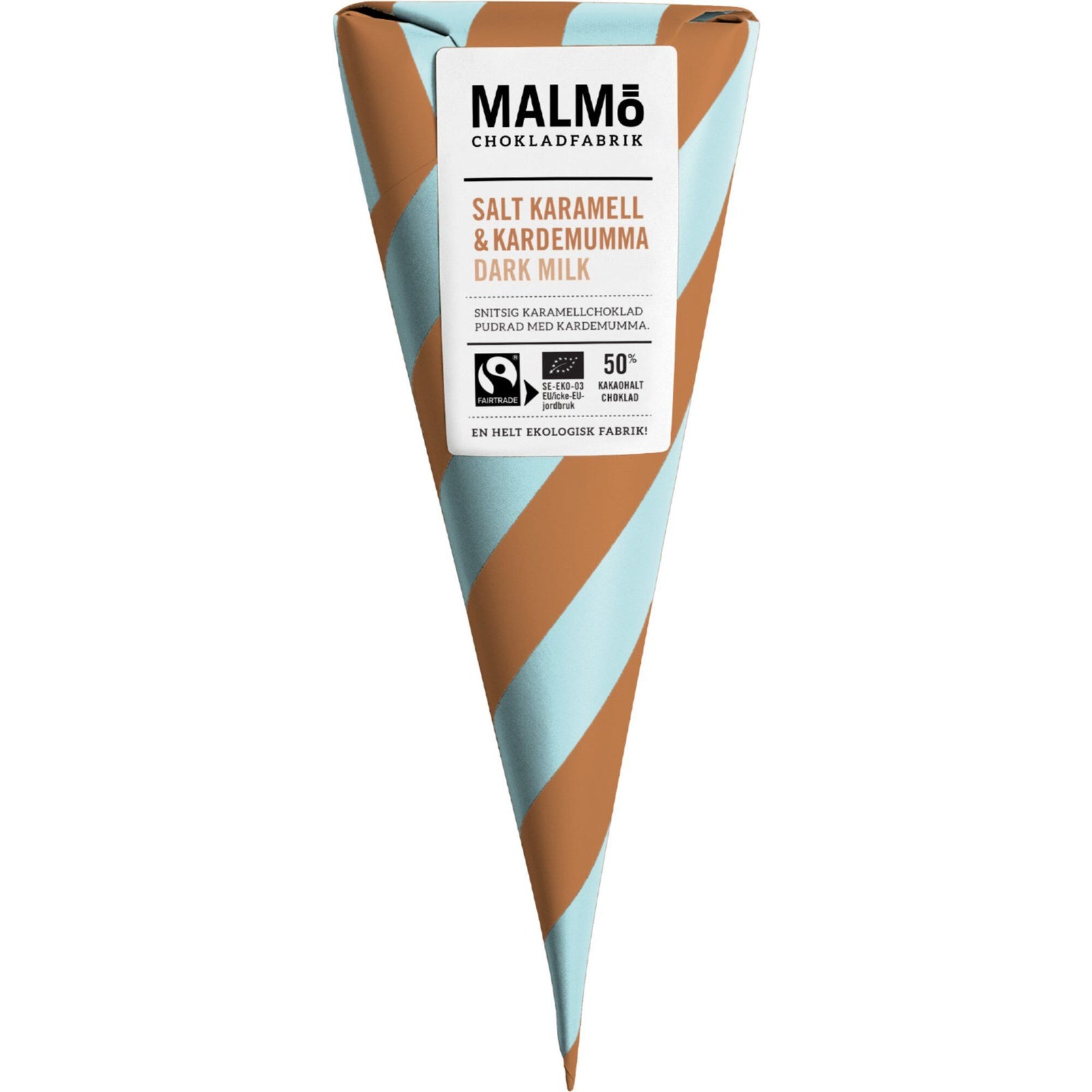 Malmö chokladfabrik Malmö chokladfabrik Salt Karamell & Kardemumma 50% – frontbillede (Chokolade)