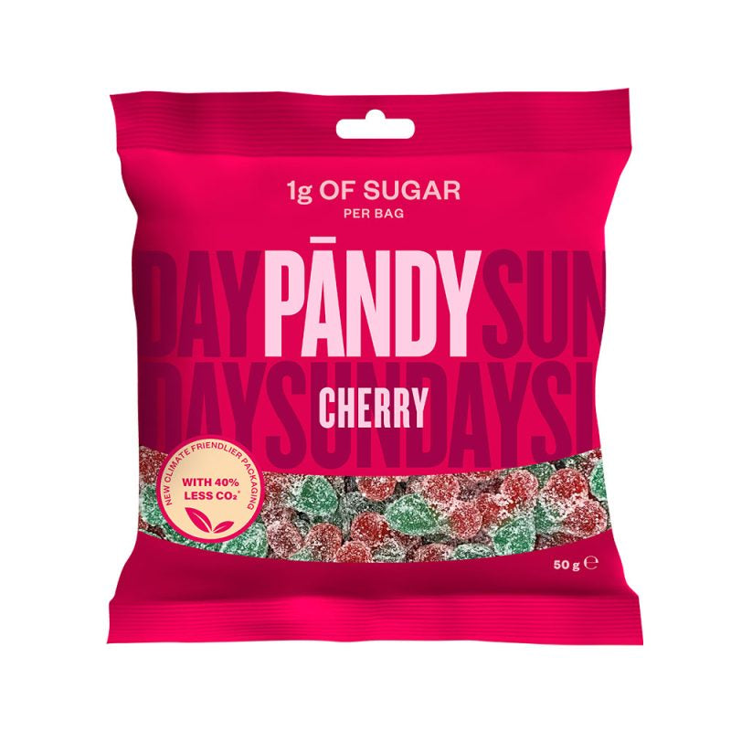 Detaljeret produktbillede af Pandy Sukkerfri Candy Cherry 50g. 6 for 119,00 på tilbud