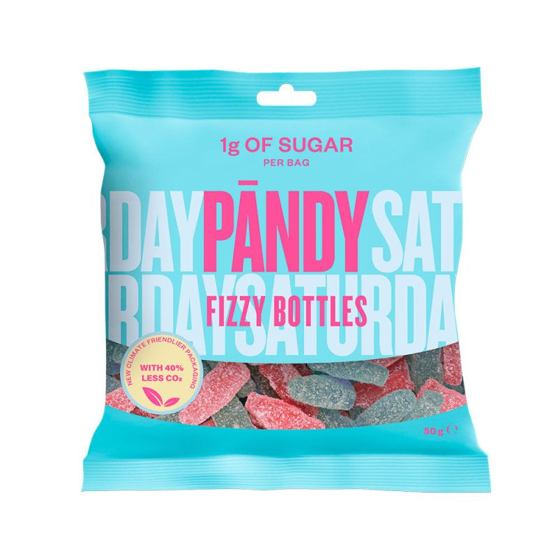 Detaljeret produktbillede af Pandy Sukkerfri Candy Fizzy Bottles 50g. 6 for 119.00 på tilbud