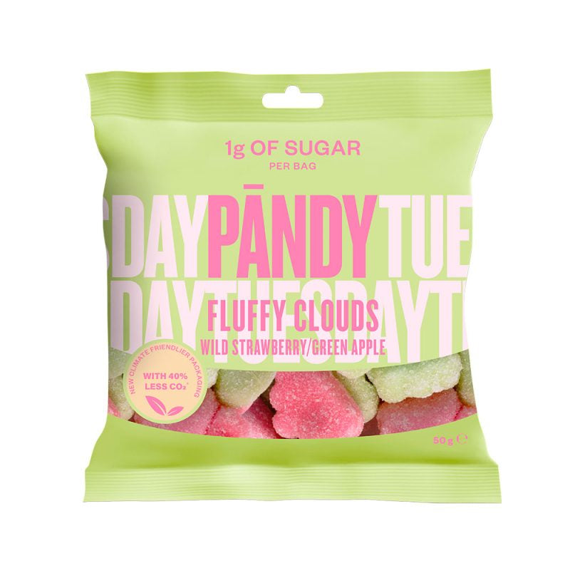 Detaljeret produktbillede af Pandy Sukkerfri Candy Fluffy Clouds 50g. 6 FOR 119.00 på tilbud