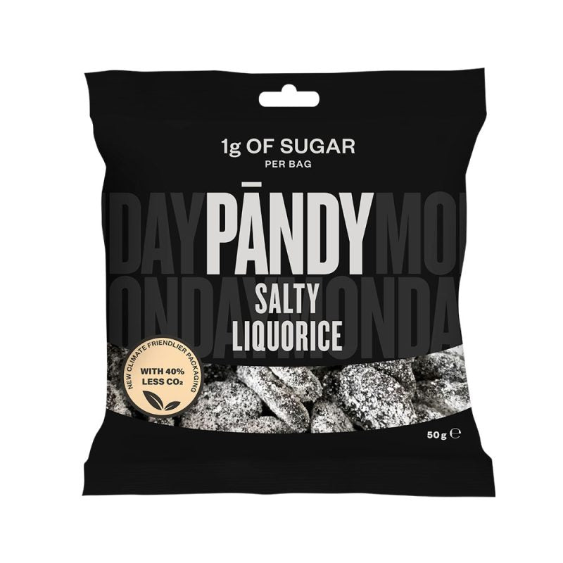 Detaljeret produktbillede af Pandy Sukkerfri Candy Salty Liquorice 50g. 6 for 119,00 på tilbud
