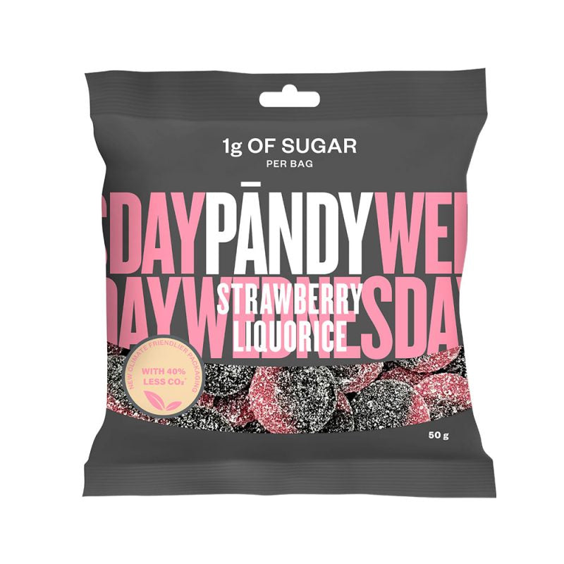 Detaljeret produktbillede af Pandy Sukkerfri Candy Strawberry/Liquorice 50g. 6 for 119,00 på tilbud