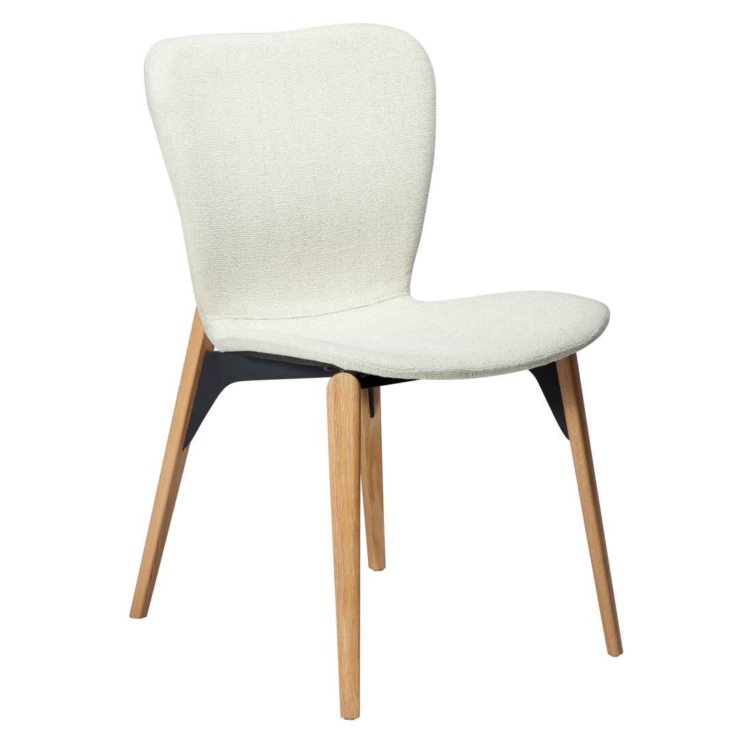 DAN-FORM PARAGON spisebordsstol Bone hvid bouclé stof og natur egetræ