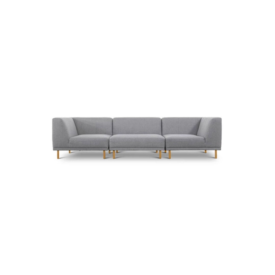 Paris 3-pers. sofa tre moduler lysegrå polyester stof og natur egetræ