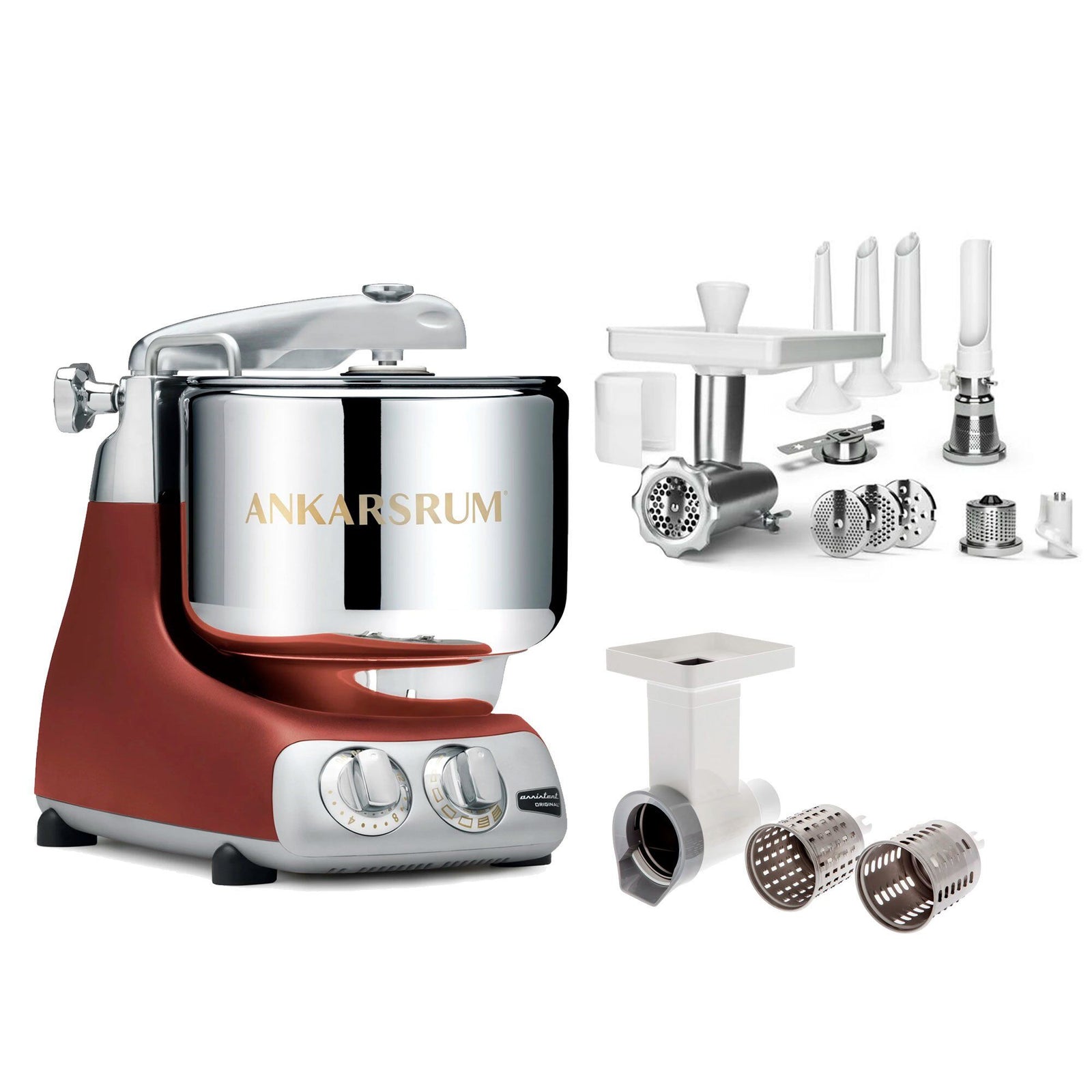 Ankarsrum Ankarsrum Assistent Røremaskine, large tilbehørspakke, rustic maroon – frontbillede (Røremaskiner)