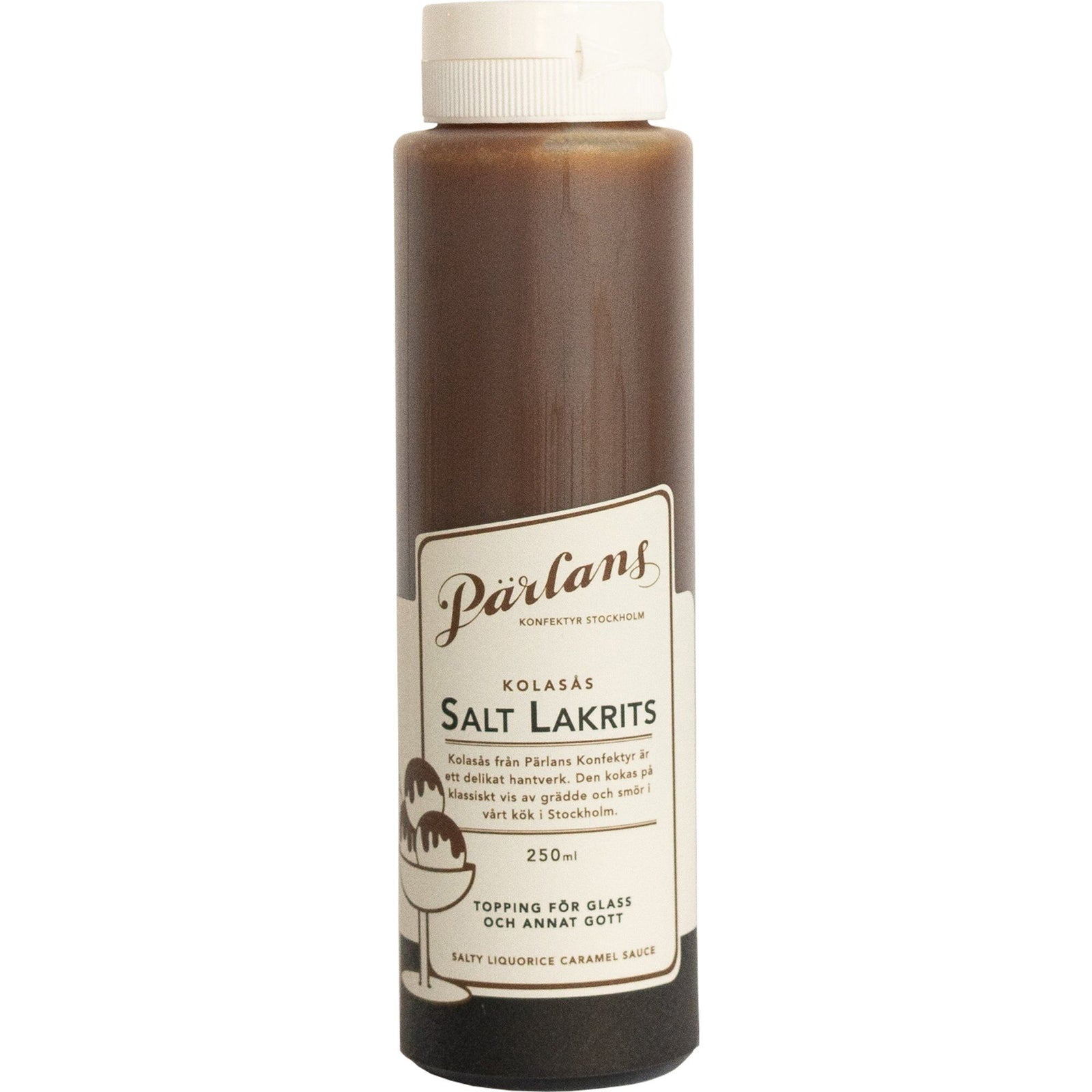 Pärlans Pärlans Squeeze karamelsauce, 250 ml, saltlakrids – billede i brug (Lakrids)