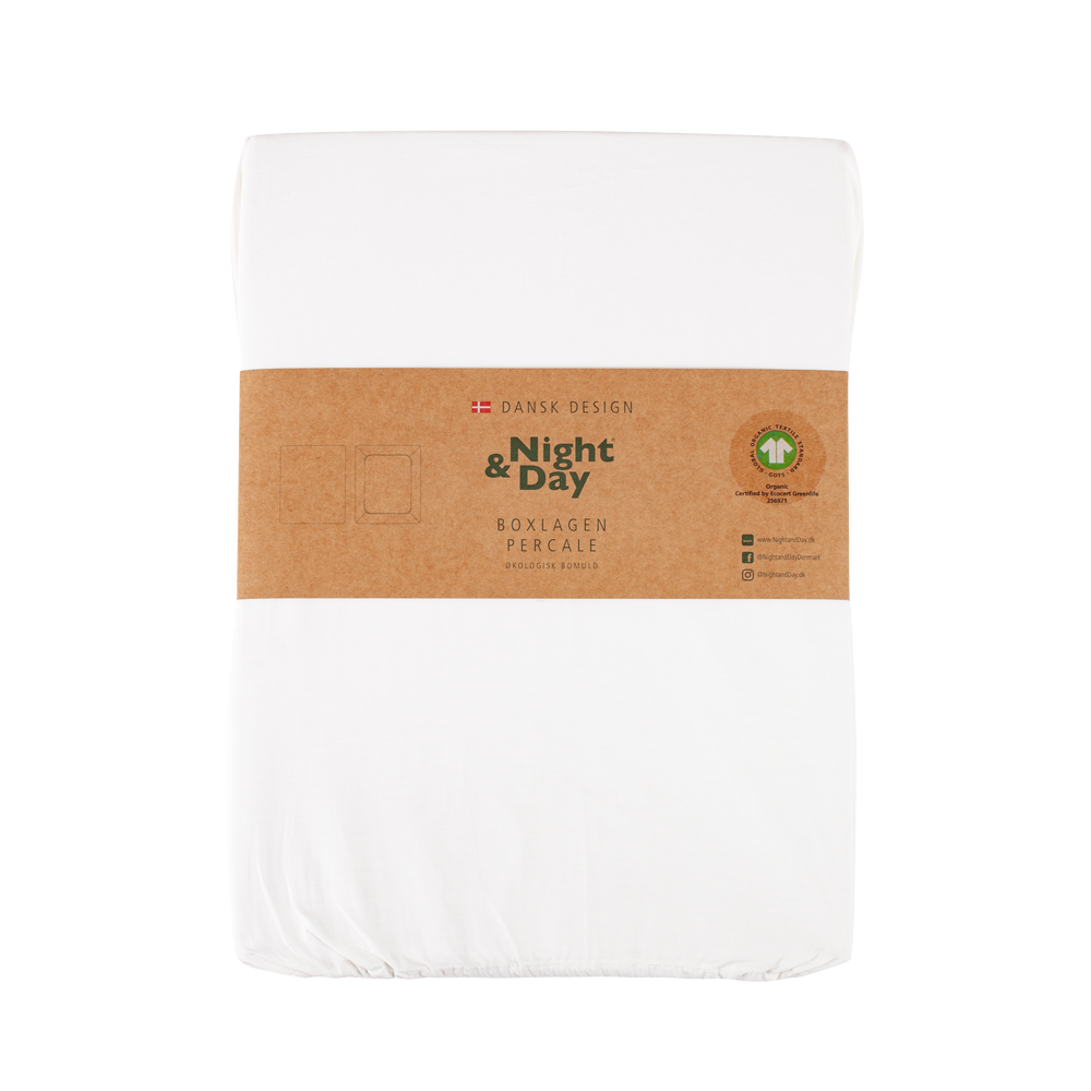 Produktbillede af PERCALE Økologisk Boxlagen 140x200 cm Hvid på tilbud i høj kvalitet