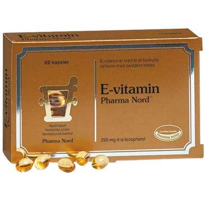 Detaljeret produktbillede af Pharma Nord E-vitamin 60 kapsler på tilbud