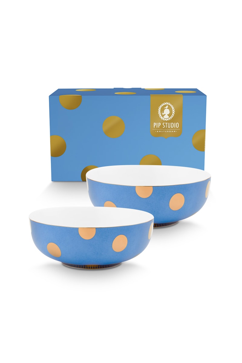 Produktbillede af Set/2 Bowls Dot Delight Light Blue-Gold 20cm på tilbud i høj kvalitet