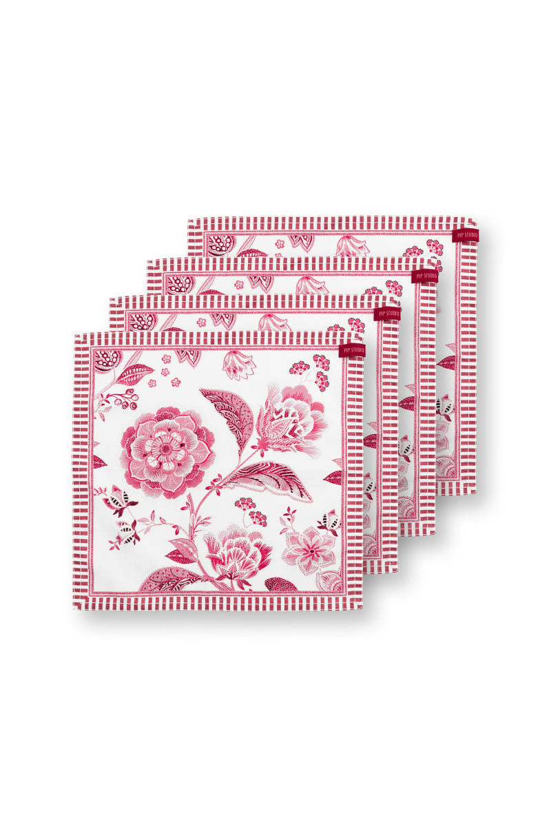 Produktbillede af Pip Studio Set/4 Napkins Royal Regal Flower Red 40x40cm på tilbud i høj kvalitet