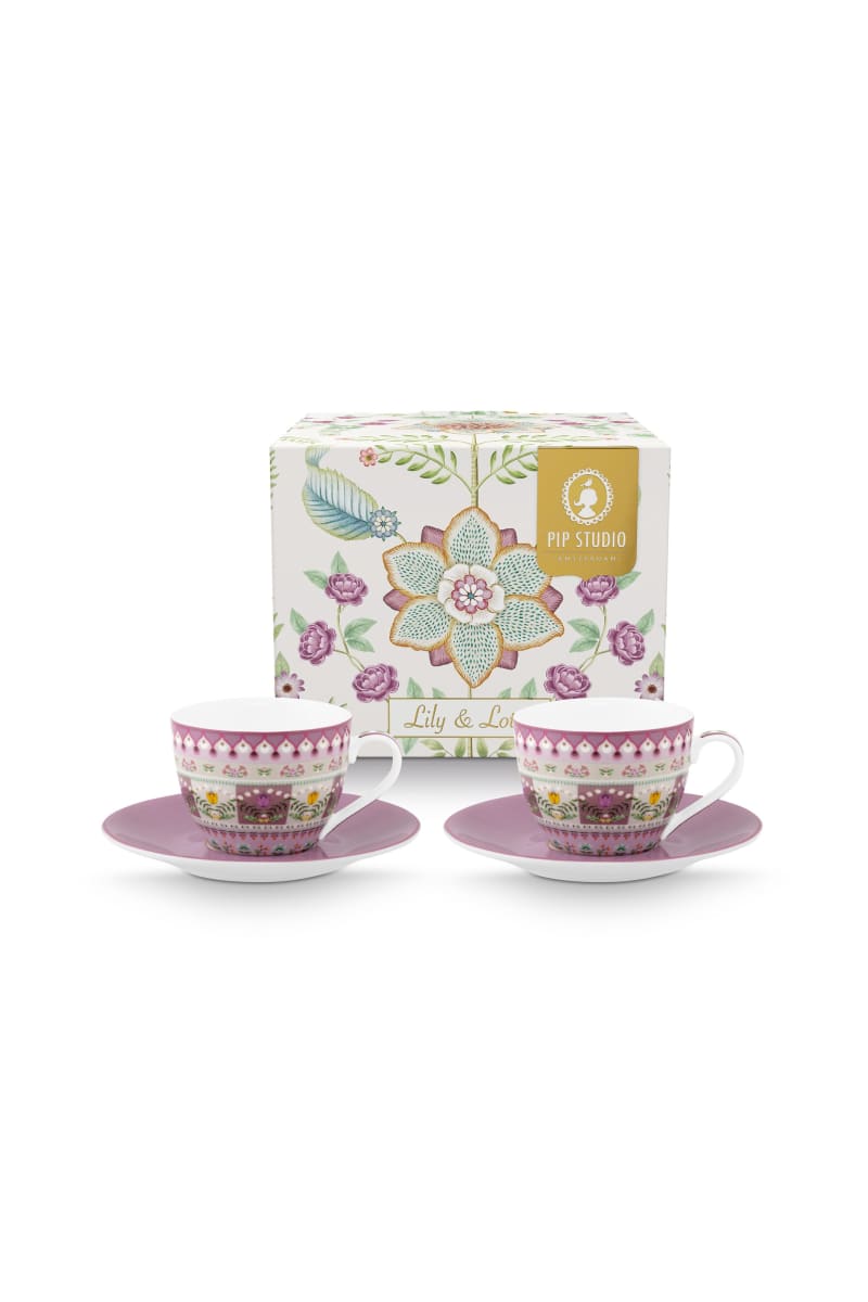 Produktbillede af Set/2 Espresso Cups and Saucers Lily&Lotus 120ml på tilbud i høj kvalitet