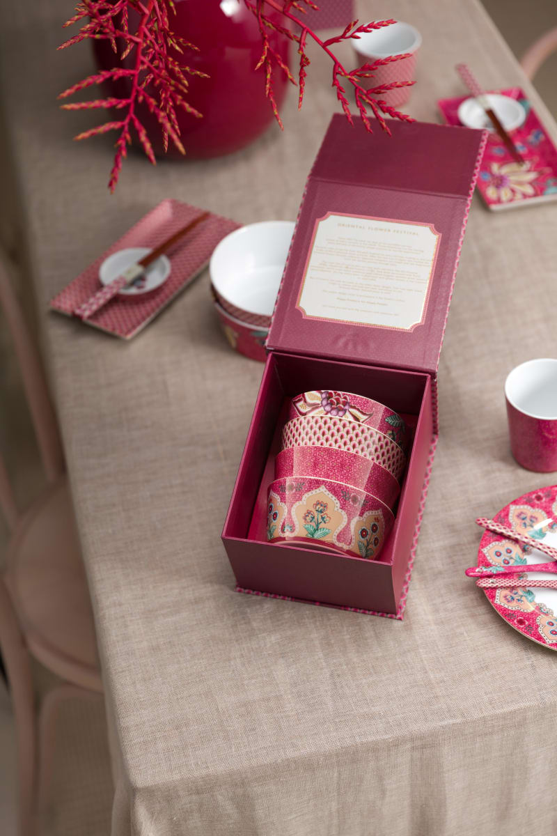 Produktbillede af Giftset Bowls Oriental Flower Festival Dark Pink 12cm på tilbud i høj kvalitet