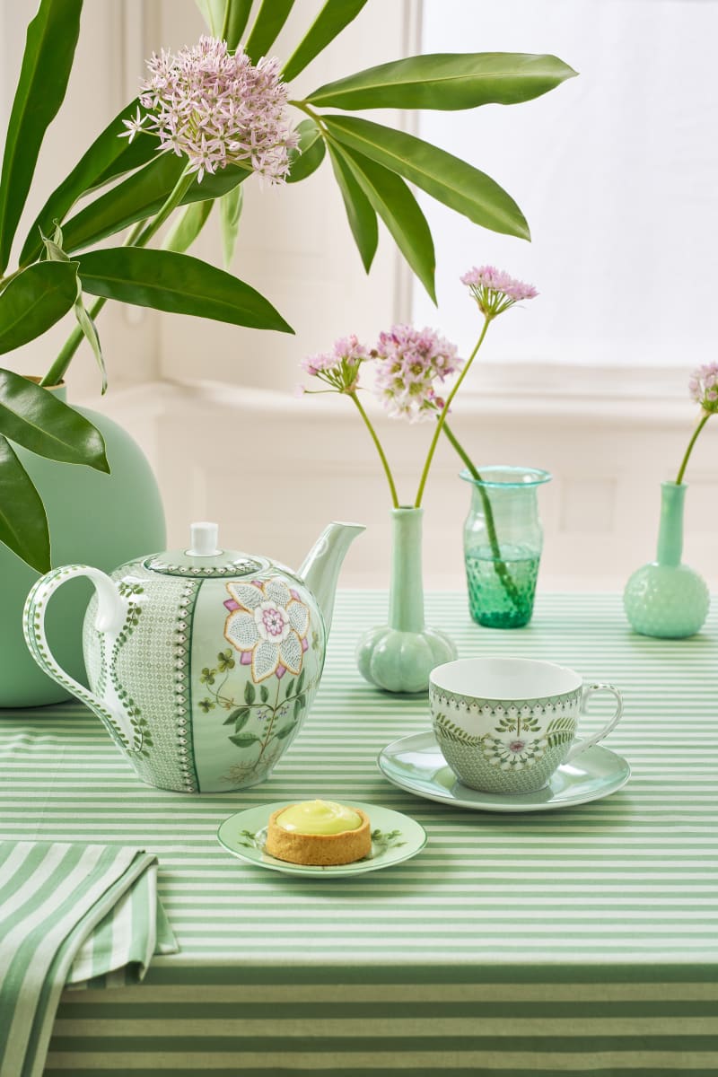 Produktbillede af Pip Studio Cup and Saucer Lily&Lotus Tiles Light Green 280ml på tilbud i høj kvalitet